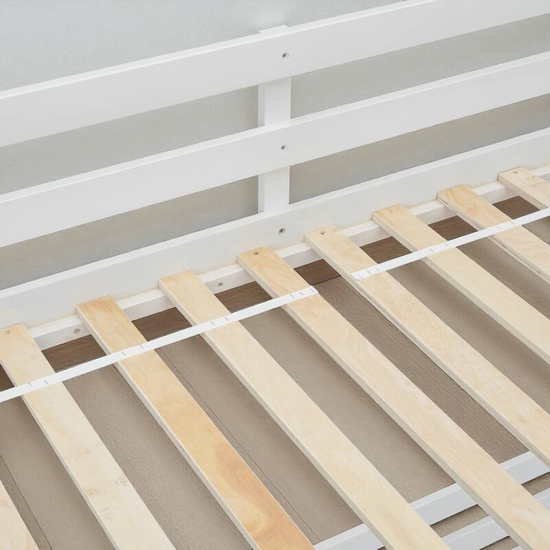 Twin Over Full Bunk Bed with Slide and Storage Staircase, Solid Pine Wood Frame with Guardrails and Drawers