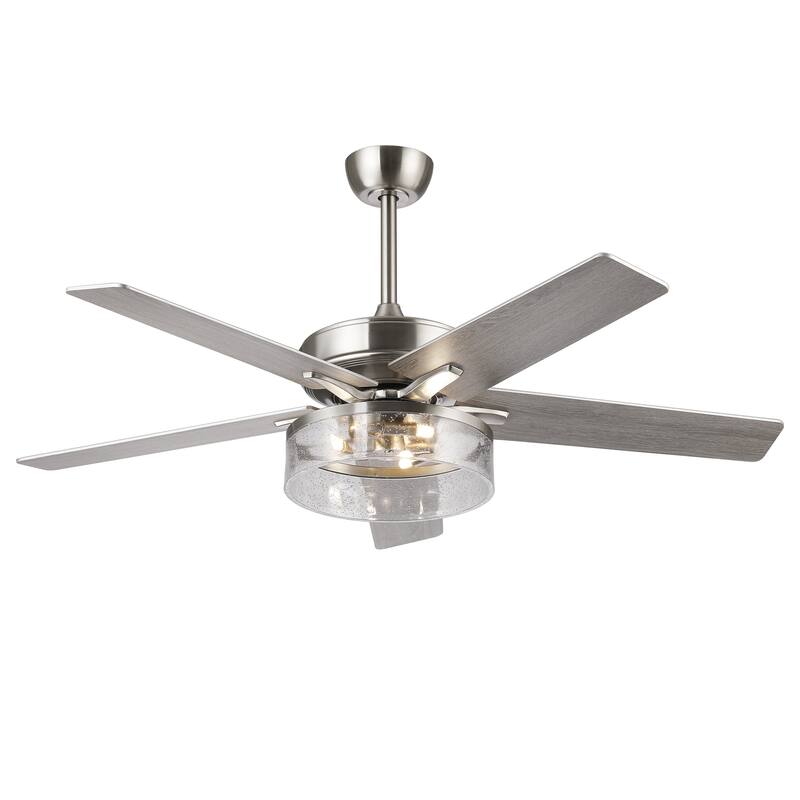 52-inch Modern Satin Nickel Bubble Shade Ceiling Fan with Light and Reversible Blades - 52'' W x 18.7" H