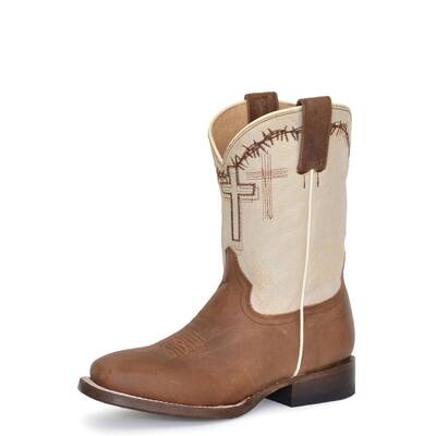 Roper Western Boots Boys Cross Square Toe Tan 09-018-7022-8495 TA