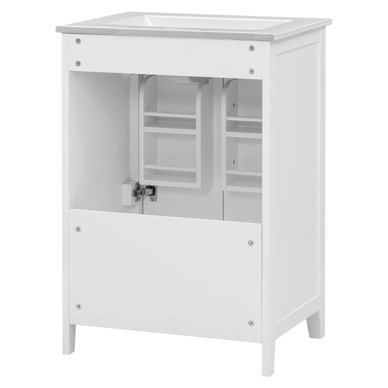 24" Bathroom Vanity with Sink, Bathroom Vanity Cabinet with One Drawer and Doors, Adjustable Shelf, Solid Wood and MDF, White
