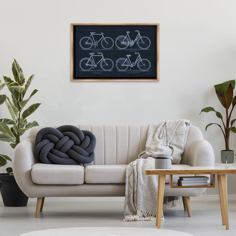 Stupell Traditional Bicycle Styles Diagram Framed Floater Canvas Wall Art Design By Phillipa Katz