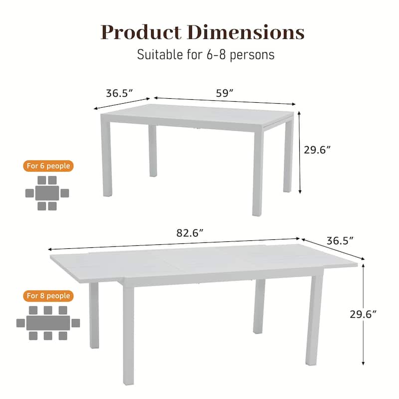 Outdoor Patio Dining Set Chairs and Extendable Table