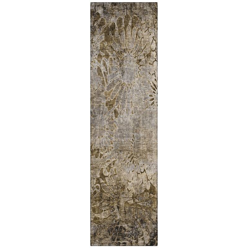 Machine Washable Indoor/ Outdoor Modern Floral Chantille Rug