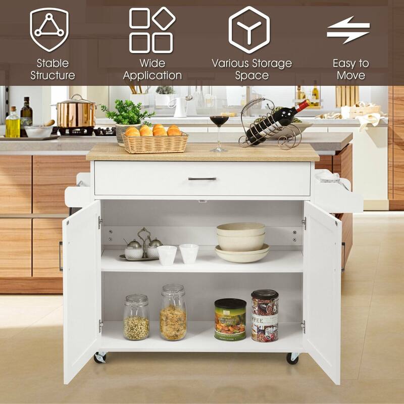 Rolling Kitchen Island Cart with Towel and Spice Rack - 45.5" x 16" x 33.5"(L x W x H)