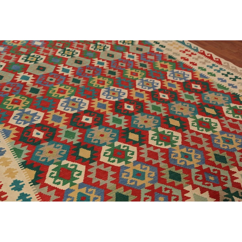 Geometric Kilim Reversible Area Rug Oriental Flatweave Wool Carpet - 8'5"x 11'5"