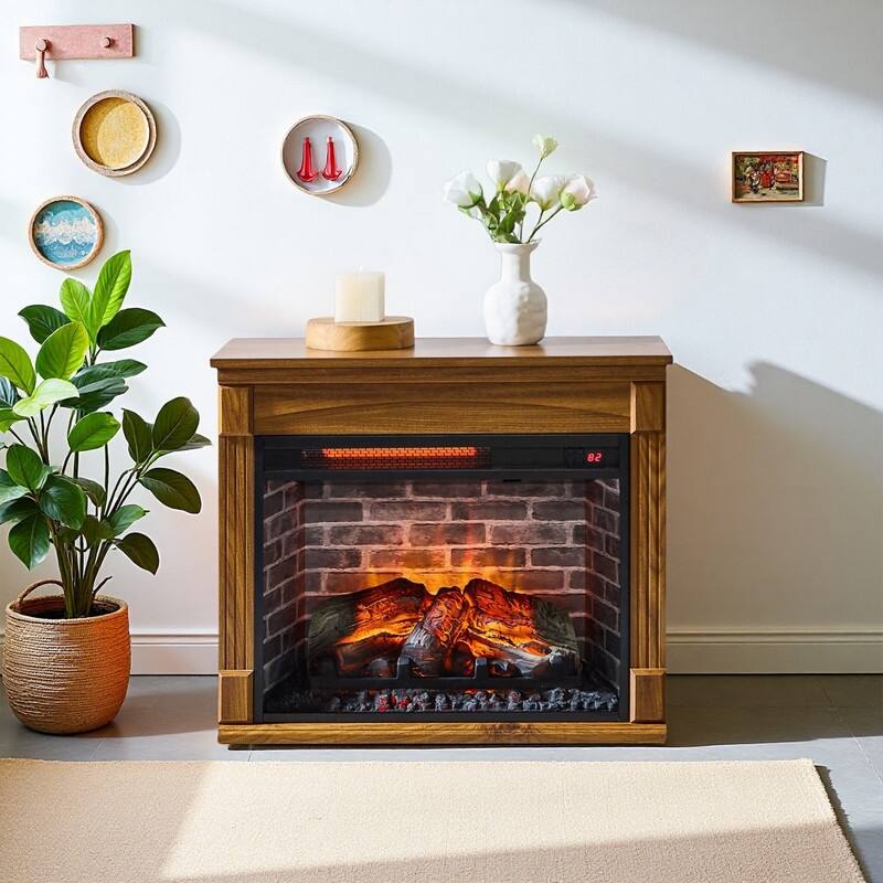 28/32/35/48" Electric Fireplace Mantel Heater w/ LED Flame Remote Timer Dark Oak/Brown/White