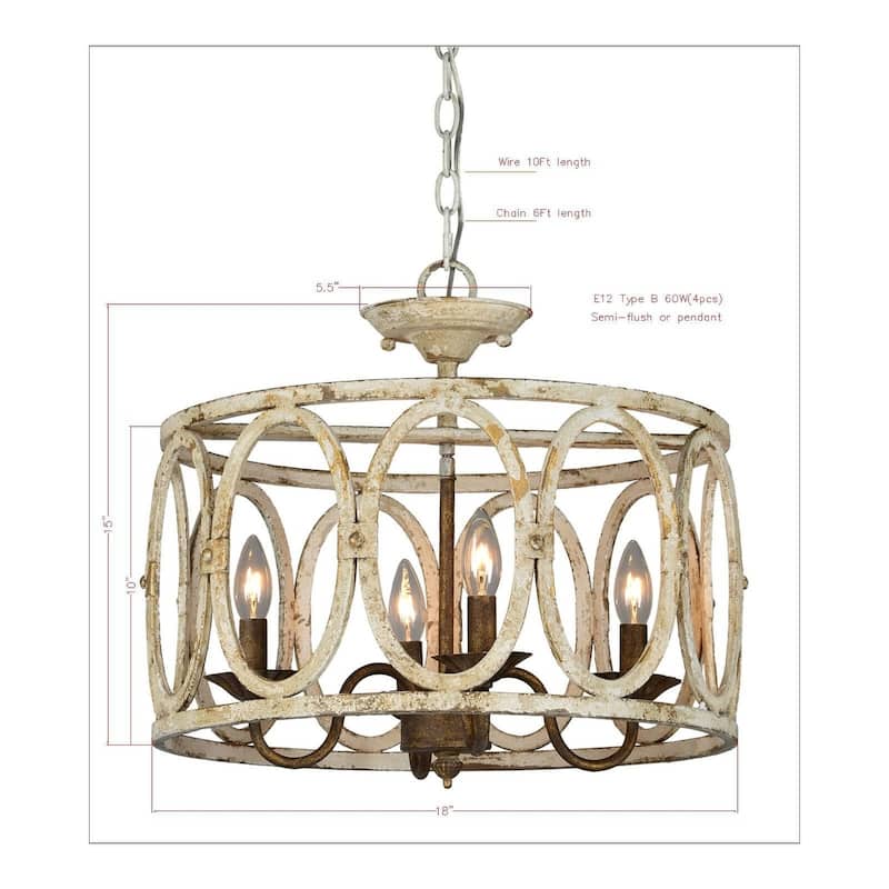Sophie Semi-Flush/Convertible Chandelier, Distressed White - Distressed White