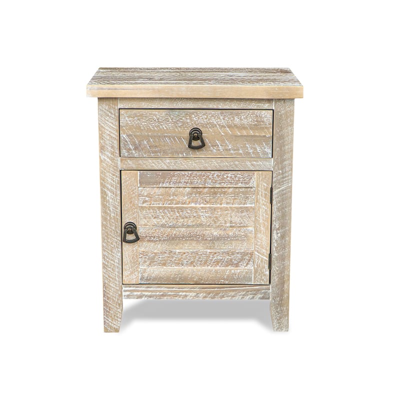 Montana Acacia Wood Bedside Cabinet Rustic Farmhouse End Table Storage