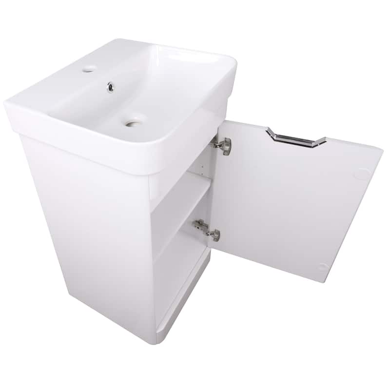 Highpoint Collection White Glossy Modern Floor Vanity Single Door