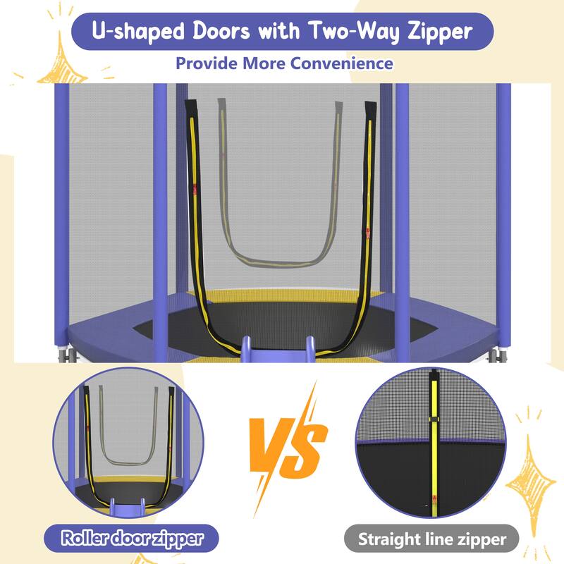 7FT Trampoline with Safety Enclosure Net, Slide and Ladder, Easy Assembly ,Regular Hexagon Outdoor Recreational Trampoline