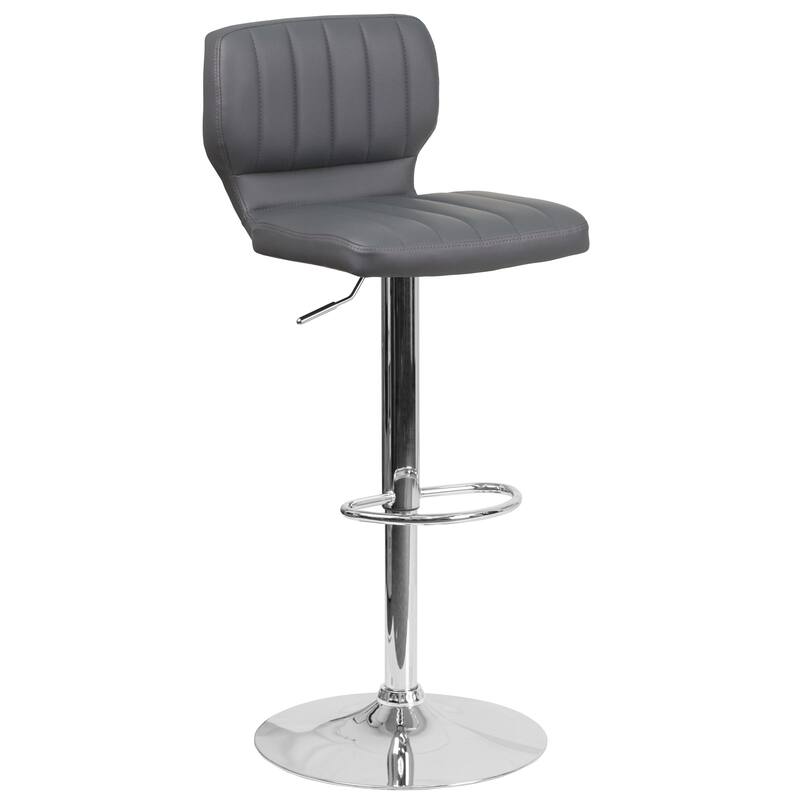 Contemporary Chrome Adjustable Bar Stool - 16.5"W x 19"D x 34.5" - 43"H