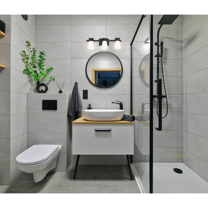 Caleta 3-Light Vanity with Cylindrical Glass Black Finish