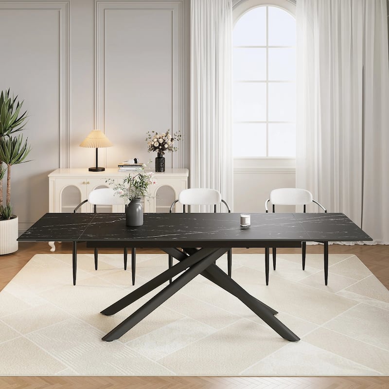 102.36 Inch Extendable Rectangular Sintered Stone Dining Table - Germany Black
