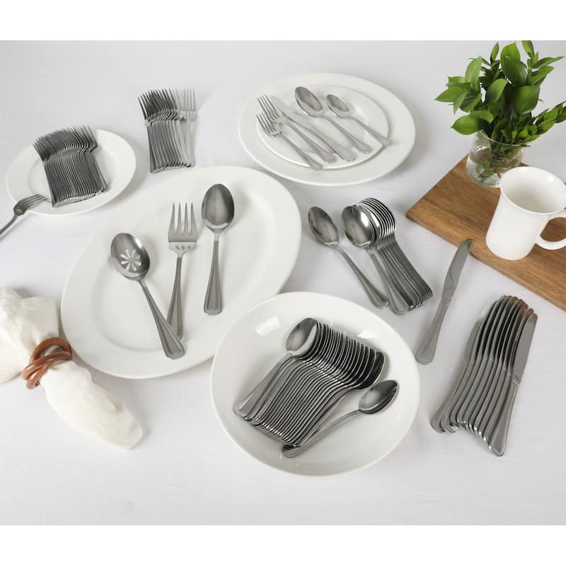 Gibson Home Sinta 87-Piece Stainless Steel Polished Flatware Set with Bead Border Design - Service for 12 Plus Serving Utensils