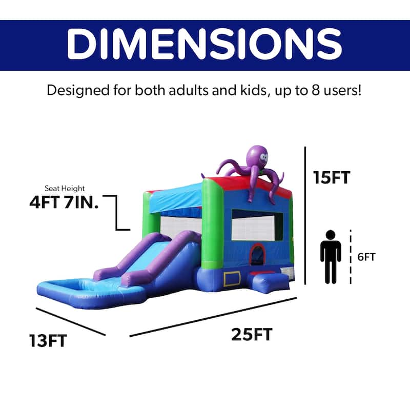 HeroKiddo Octopus Commercial Grade Inflatable Bounce House Water Slide Combo with Splash Pool (Air Blower Included), Lightweight