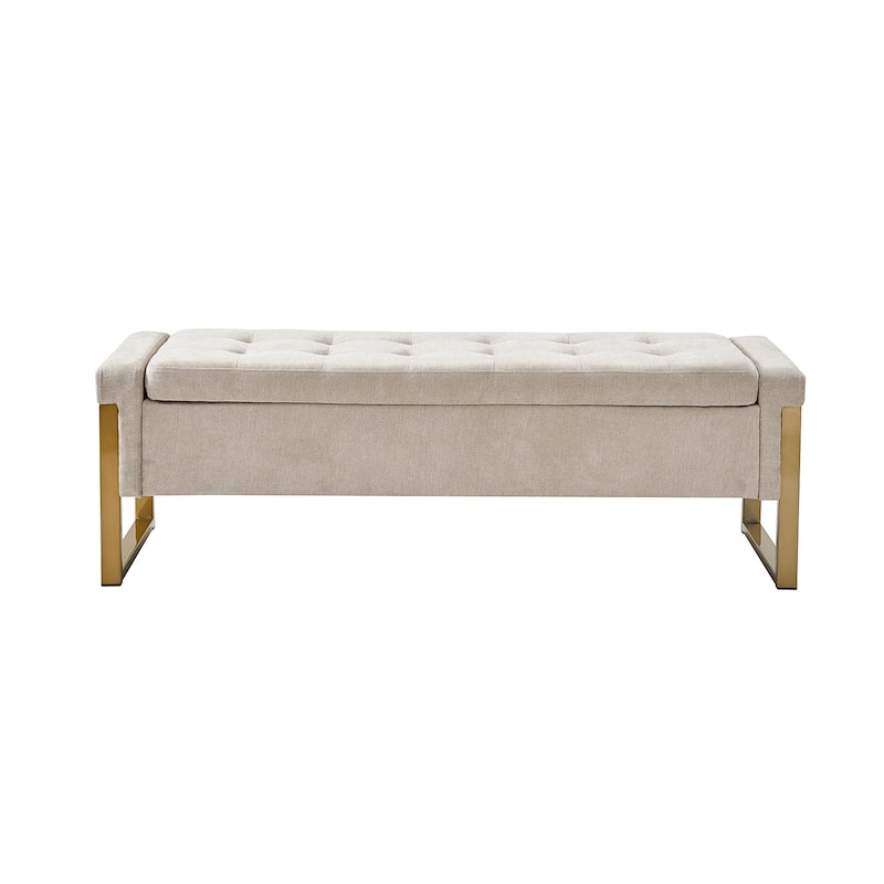 Alina Modern Upholstered Flip Top Storage Bench with Metal Legs by HULALA HOME