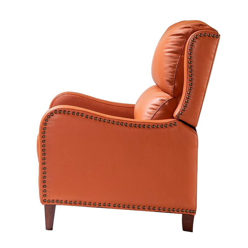 Brigida Cigar Genuine Leather Pushback Recliner with Nailhead Trim by HULALA HOME