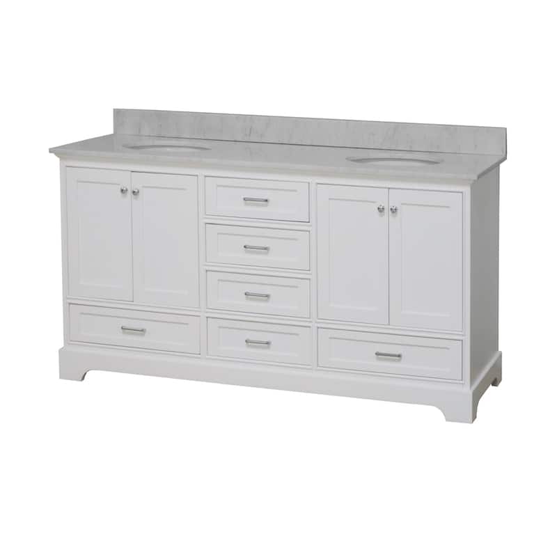 KitchenBathCollection Harper 72" Double Bathroom Vanity with Carrara Marble Top