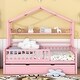 preview thumbnail 14 of 33, Playhouse Full Size House Bed Wooden Kids Bed with Trundle Pink