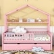 preview thumbnail 1 of 8, Playhouse Full Size Wooden House Bed with Twin Size Trundle Bed, Kids Bed with Storage Shelf Pink