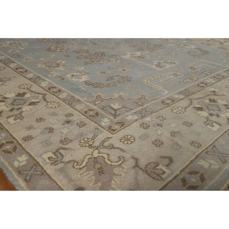 Light Blue Oushak Indian Area Rug Handmade Transitional Wool Carpet - 7'10" x 10'3" - Blue - 7'10" x 10'3"