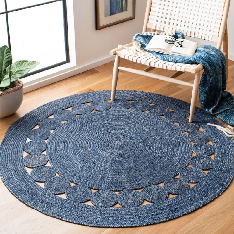 SAFAVIEH Handmade Natural Fiber April Jute Rug - 5' Round - Navy
