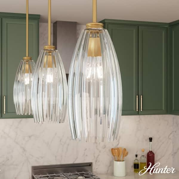 slide 2 of 7, Hunter Rossmoor Luxe Gold 1 Light Pendant w/ Clear Glass - Kitchen, Dining Room, Foyer - Formal, Modern - Designer! 7" x 14"