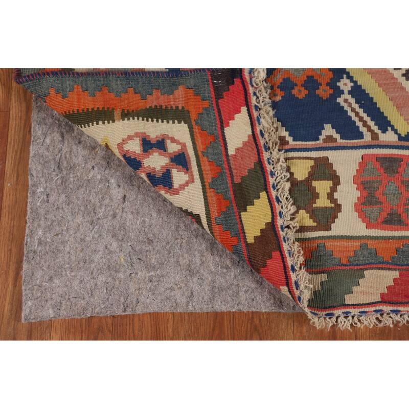 Kilim Qashqai Persian Vintage Rug Flatweave Reversible Wool Carpet - 5'3"x 7'9"