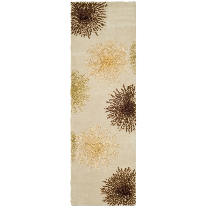 SAFAVIEH Handmade Soho Miyase Burst New Zealand Wool Rug - 2'6" x 14' Runner - Beige