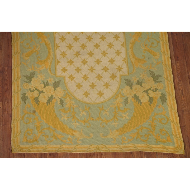 Flat-Weave Vegetable Dye Savonnerie Runner Rug Wool Carpet - 4'3" x 10'1"