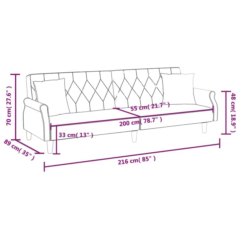 vidaXL Sleeper Sofa with Armrests Velvet Couch Sofa Bed Recliner Loveseat - 85" x 35" x 27.6"