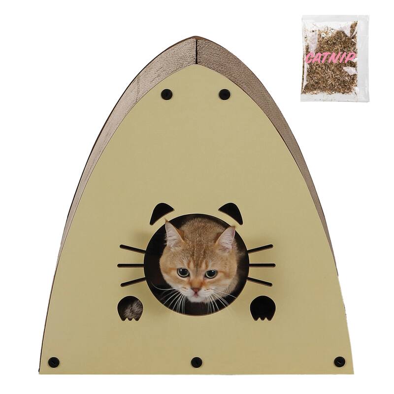 Koko 19" Cardboard Triangle Cat Cave Scratcher with Catnip