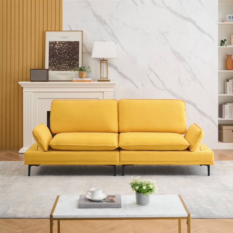 89-inch Yellow Polyester Blend Sofa for Apartment and Office - Multi-Color