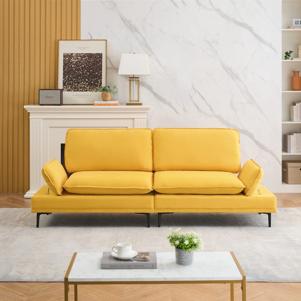 89-inch Yellow Polyester Blend Sofa for Apartment and Office