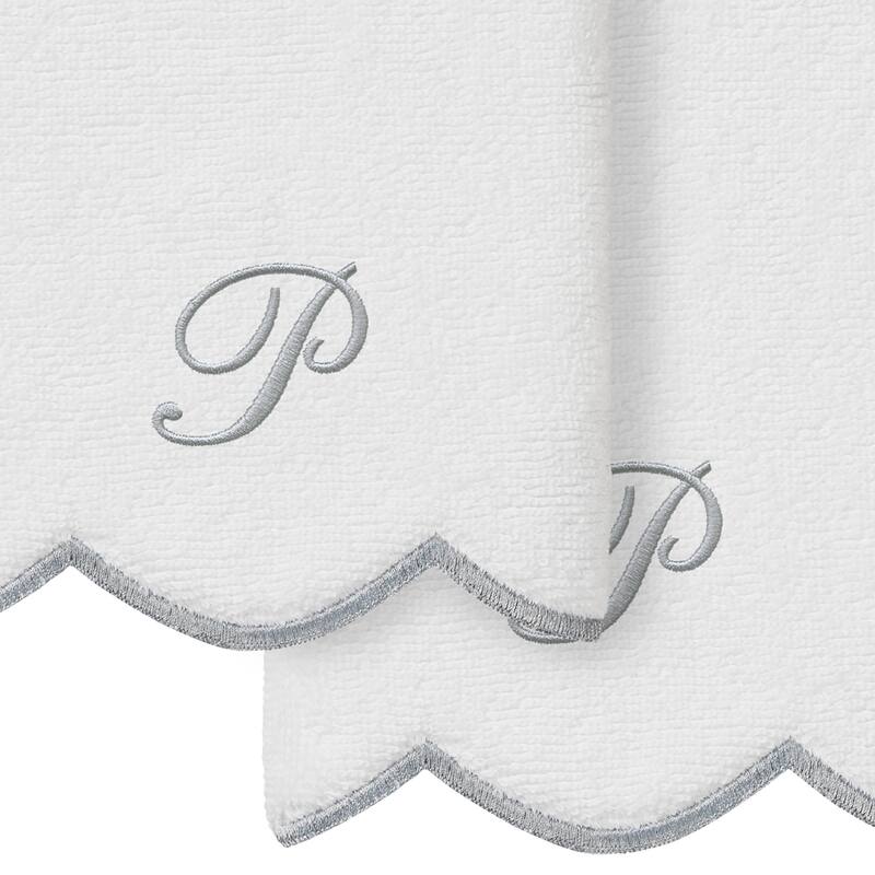 Authentic Hotel and Spa 100% Turkish Cotton Grey ADORNIA Scallop Personalized 2 Piece Fingertip Towel Set - 2 Fingertip Towels