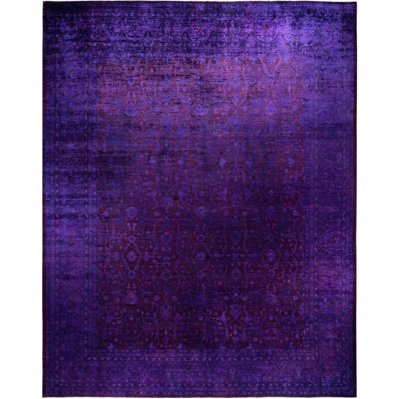 Overdyed One-of-a-Kind Hand-Knotted Area Rug - Purple - 12' 2" x 15' 1"