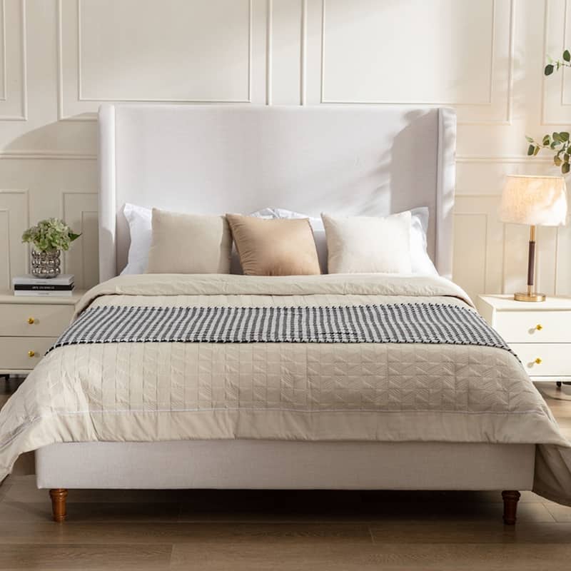 Harper Tall Headboard Upholstered Bed - Ivory Canvas - King