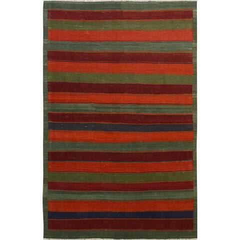 Shahbanu Rugs Colorful Afghan Reversible Kilim Pure Wool Hand Woven Striped Oriental Rug (5'0" x 8'2") - 5'0" x 8'2"