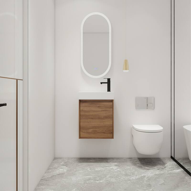 Malwee 16"/18" Floating Bathroom Vanity, Mini Wall Mounted Bathroom Vanity with Ceramic Sink and Soft Close Door