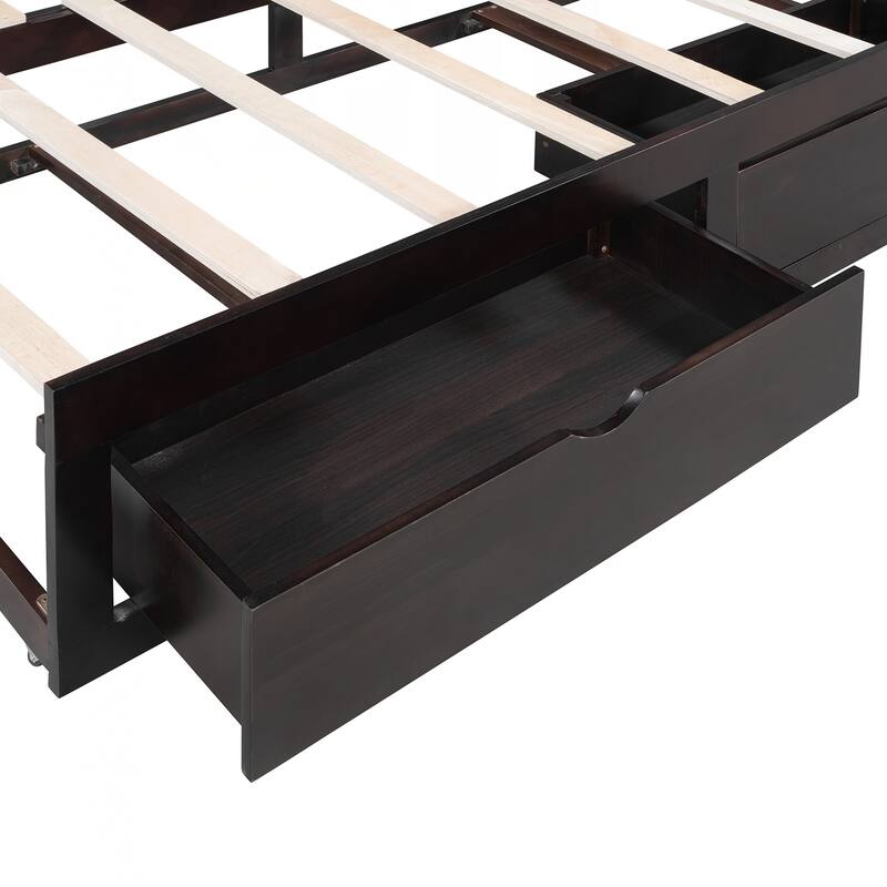 Wooden Daybed with Trundle Bed and Two Storage Drawers