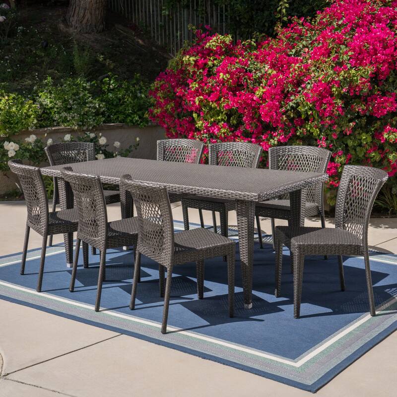Landen Outdoor 9-Piece Rectangular Wicker Dining Set by Christopher Knight Home