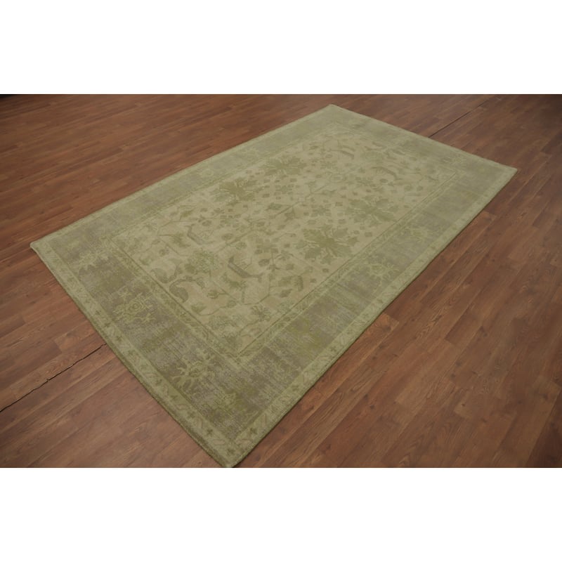 Hand-knotted Transitional Silk Carpet Beige Oushak Rug Floral Oriental Area Rug - 8' 0'' X 5' 0''