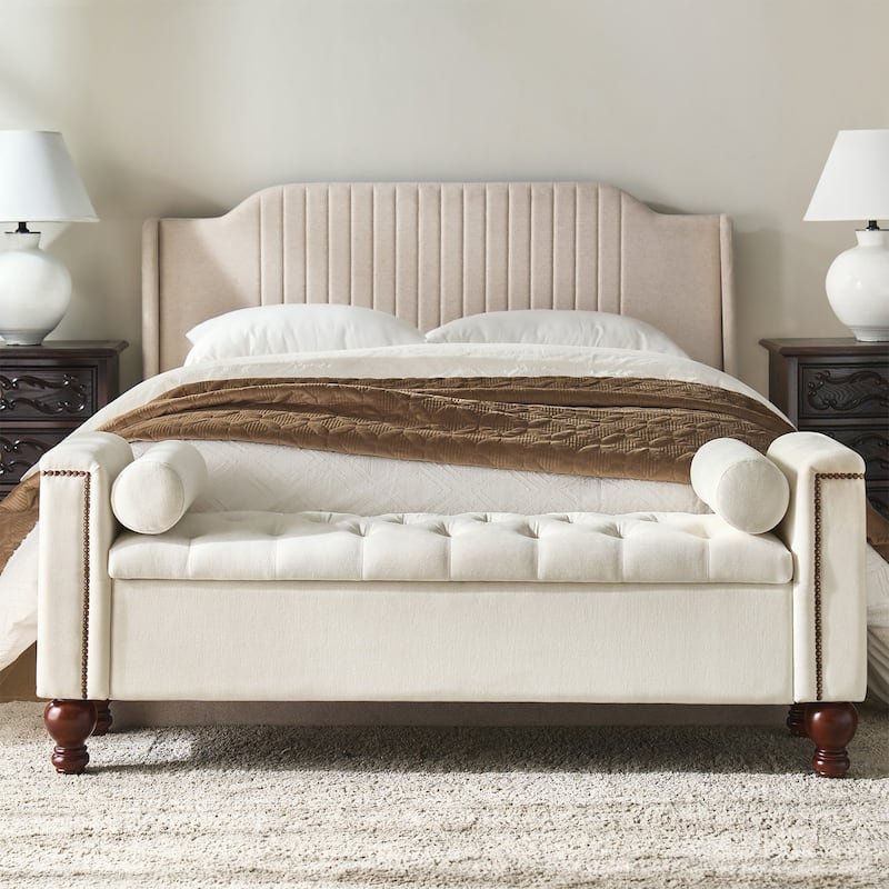 Poncio Storage solid wood legs Bench by HULALA HOME - BEIGE