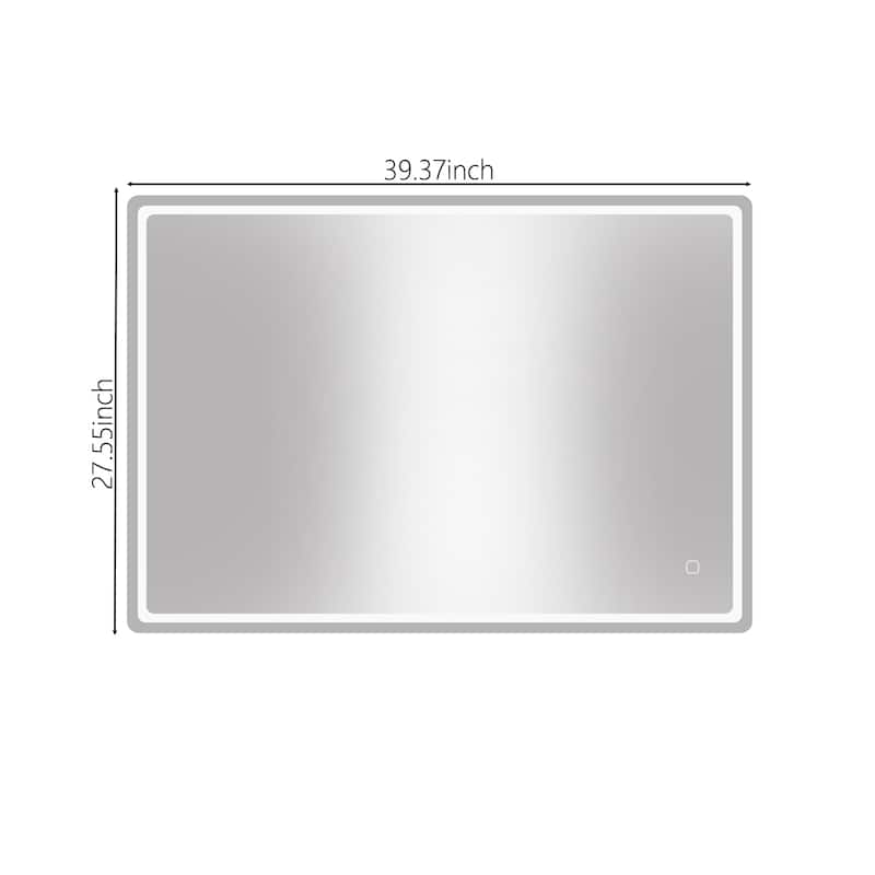 27.55 in. W x 39.37 in. H Rectangular Frameless Wall-Mounted Bathroom Vanity Mirror with Lights Anti Fog Touch Control - Silver