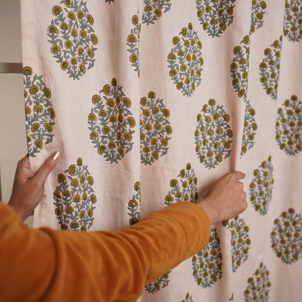 Fabdivine Block Print Curtain or Drape Decorative Home Accent Bed or Living Room