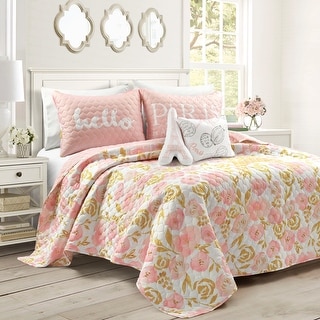 Lush Decor Watercolor Rose Paris Glitter Reversible Quilt Set