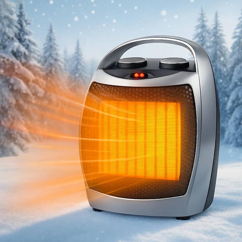 1500W/750W Ceramic Space Heater, Tip-Over Overheat Protection - Silver