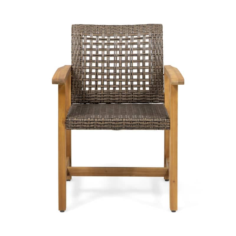 2-Piece Acacia Wood Outdoor Dining Set - Brown Wicker Patio Chairs