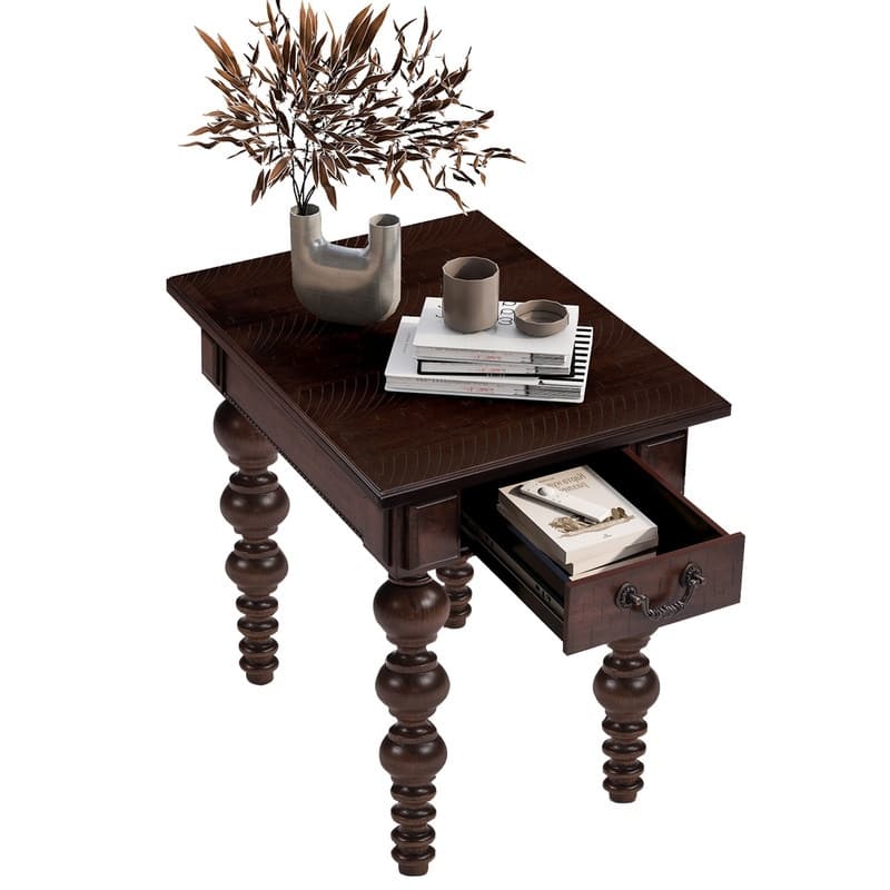 Retro 24" Solid Wood End Table with Drawer Easy Assembly Vintage Narrow Sofa Side Table for Living Room
