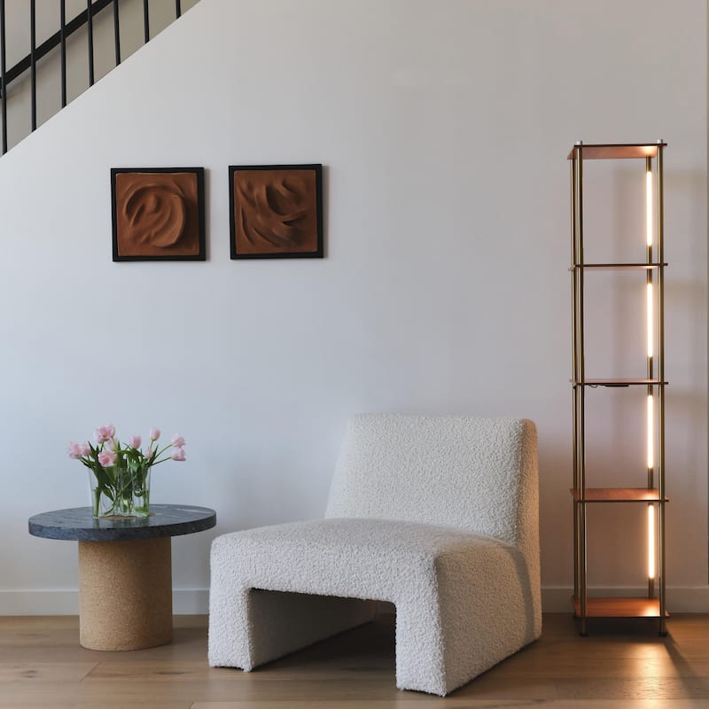 Brightech Aria 63 in. Antique Brass Mid-Century Modern 4-Light 3-Way Dimming LED Floor Lamp with Built-In Wireless Charging Pad